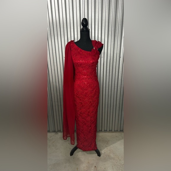 Womens Hailey Adrianna Papell Red Floral Nylon Blend Evening Dress Ribbon Size 2 - Picture 1 of 4